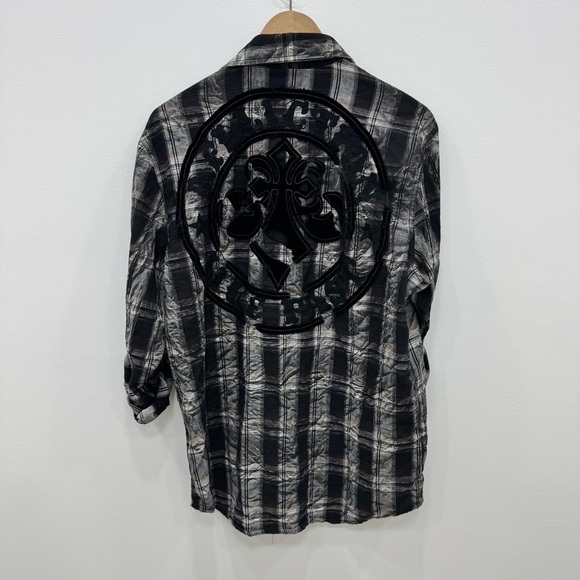 Affliction Mens Medium Athletic White Grey Long Sleeve Snap Button Shirt - Picture 3 of 6